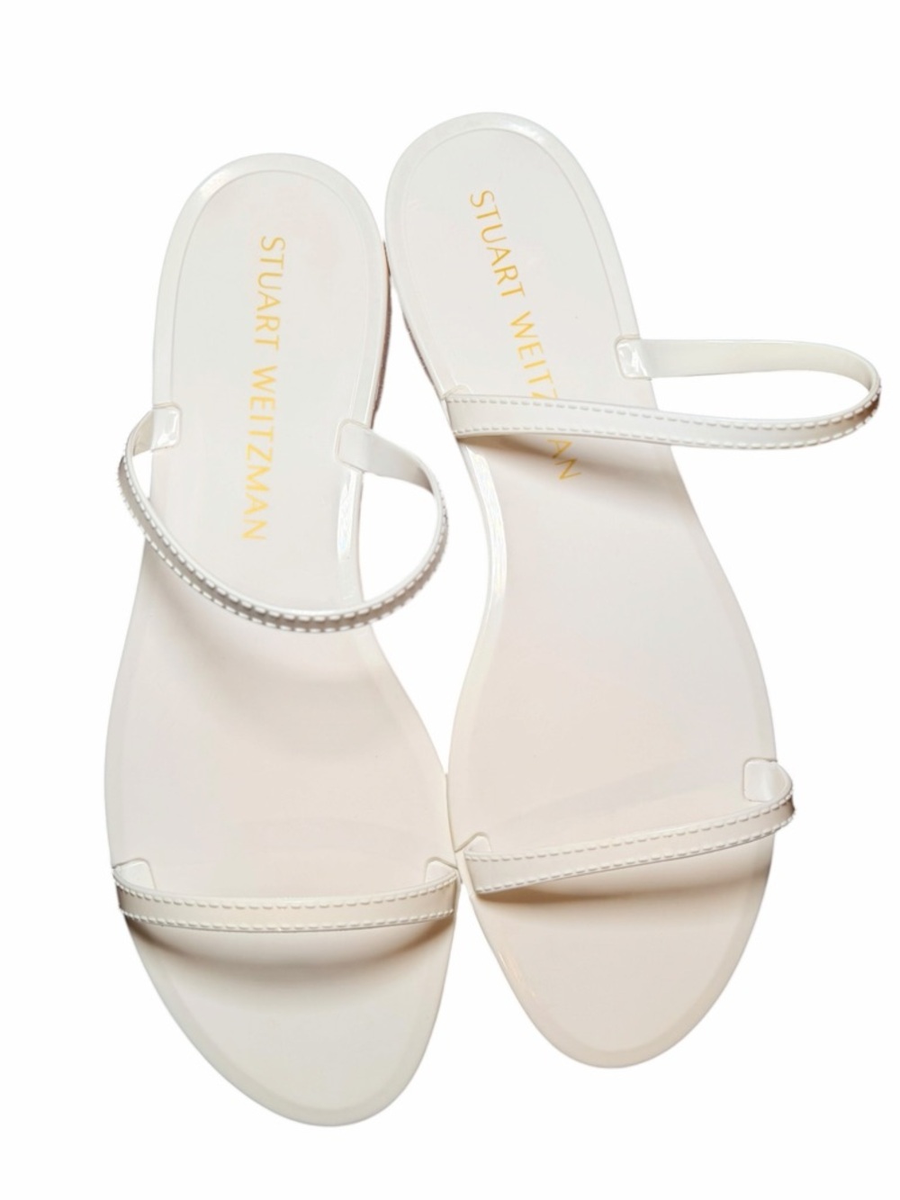 Stuart Weitzman Sawyer Jelly Sandals Sz 11 White Minimal Strappy Flat Slide - Picture 4 of 11